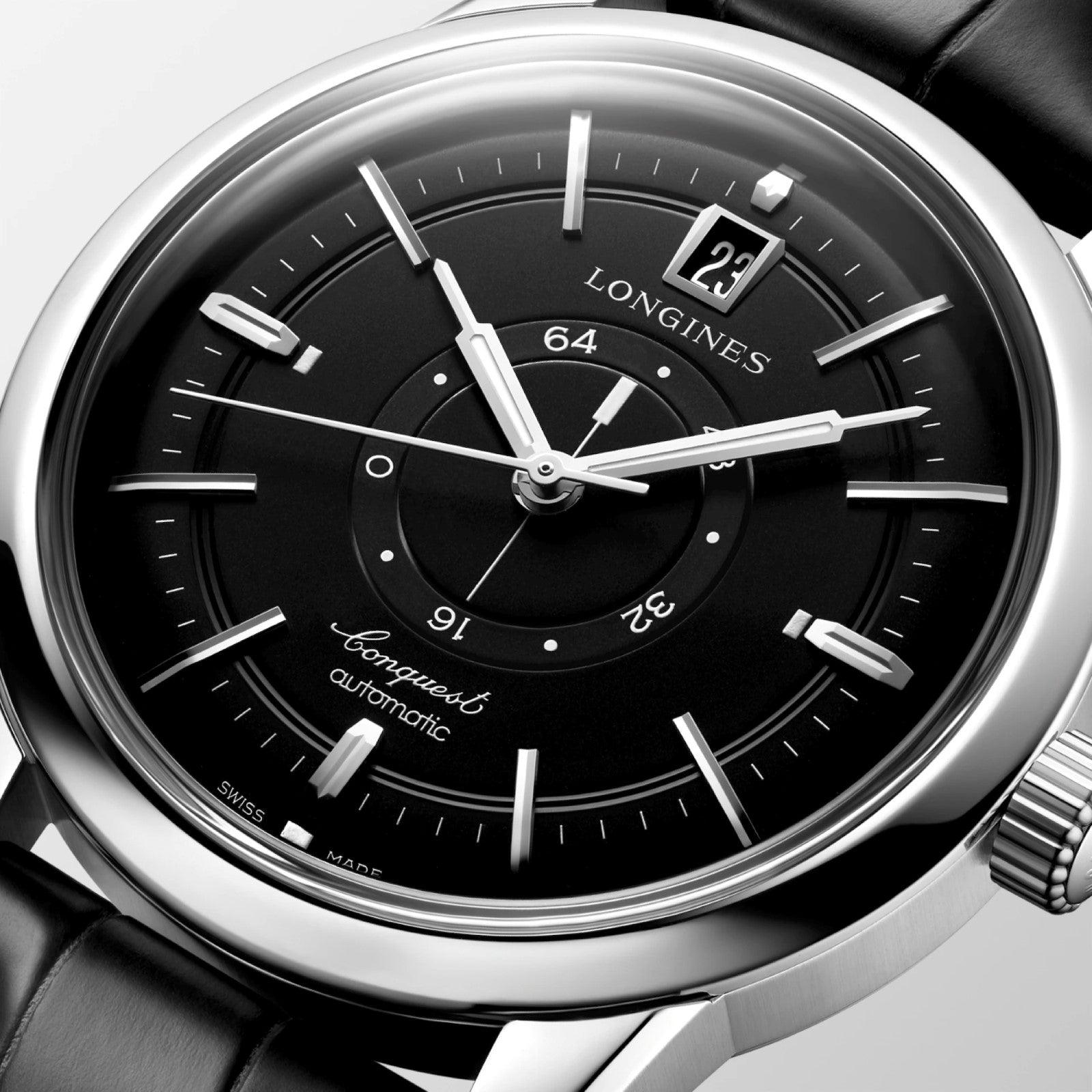 Longines orologio Conquest Heritage Central Power Reserve 38mm nero automatico acciaio L1.648.4.52.2