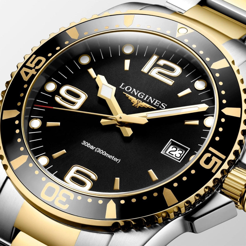 Longines orologio HydroConquest 41mm nero acciaio finitura PVD oro giallo quarzo L3.740.3.56.7