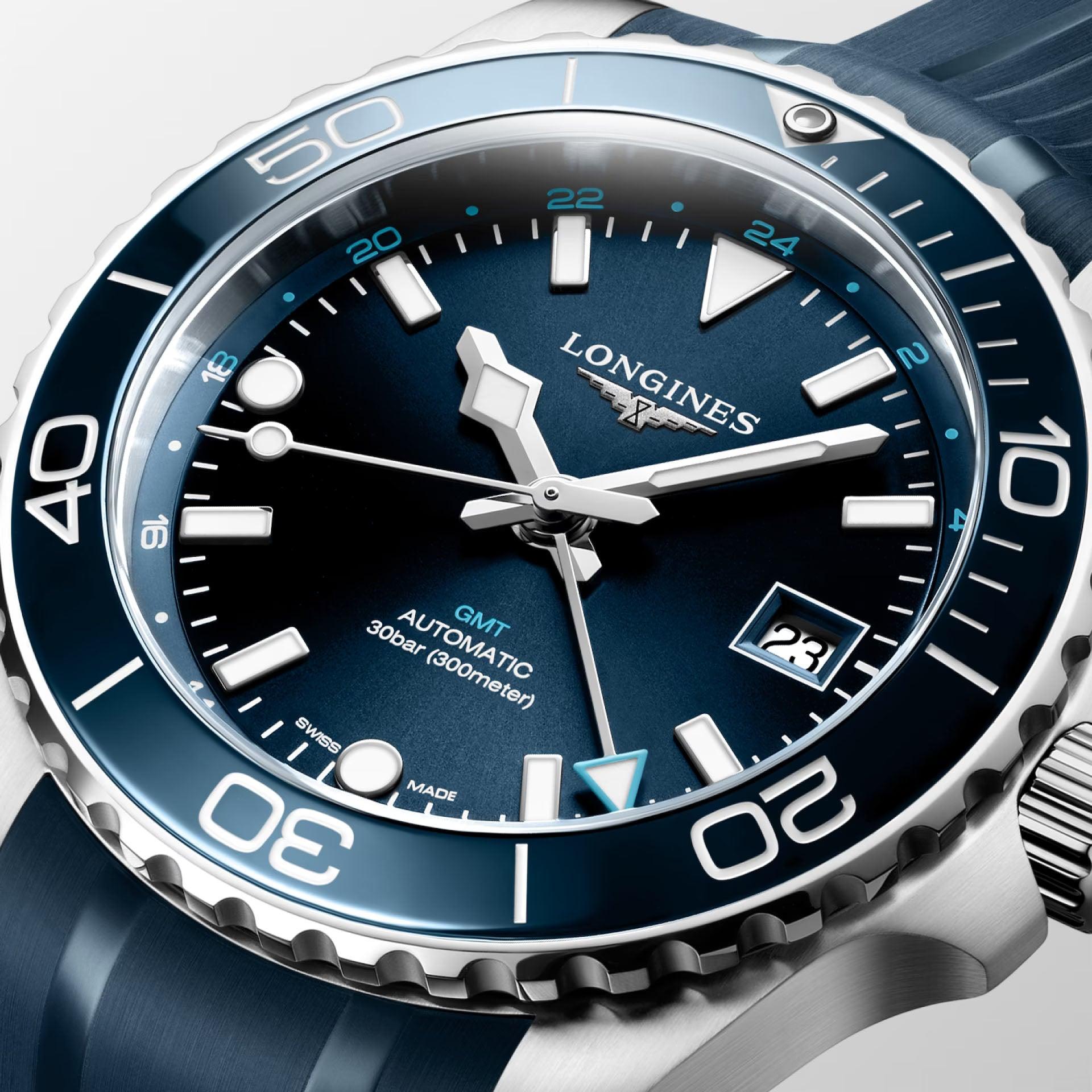 Longines orologio Hydroconquest GMT 41mm blu automatico acciaio L3.790.4.96.9