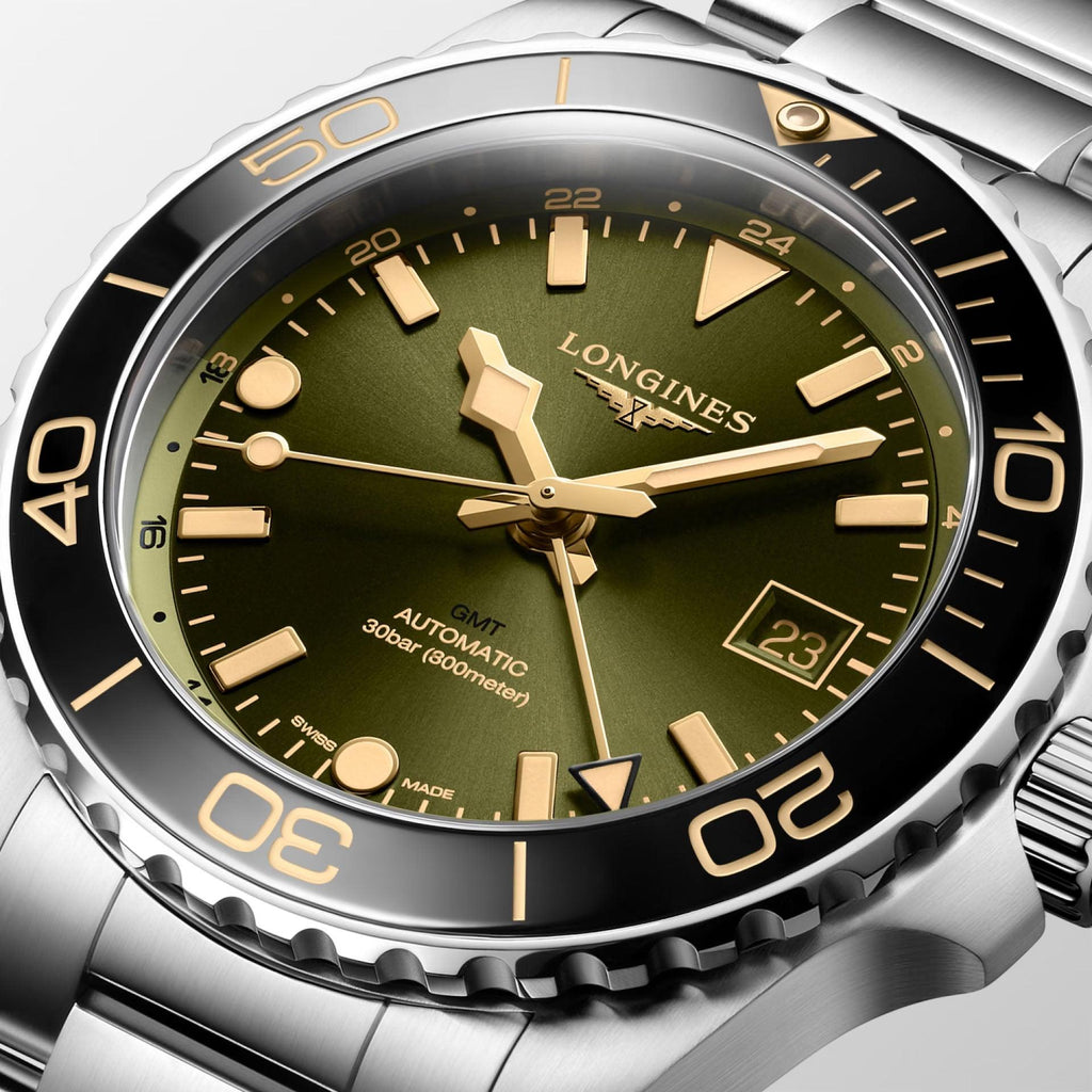 Longines orologio Hydroconquest GMT 41mm verde automatico acciaio L3.790.4.06.6