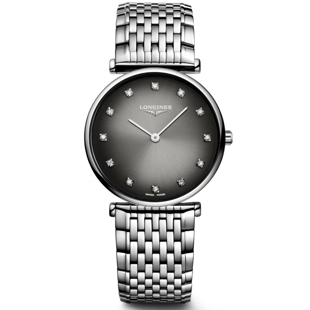 Longines orologio La Grande Classique 29mm antracite diamanti quarzo acciaio L4.512.4.77.6