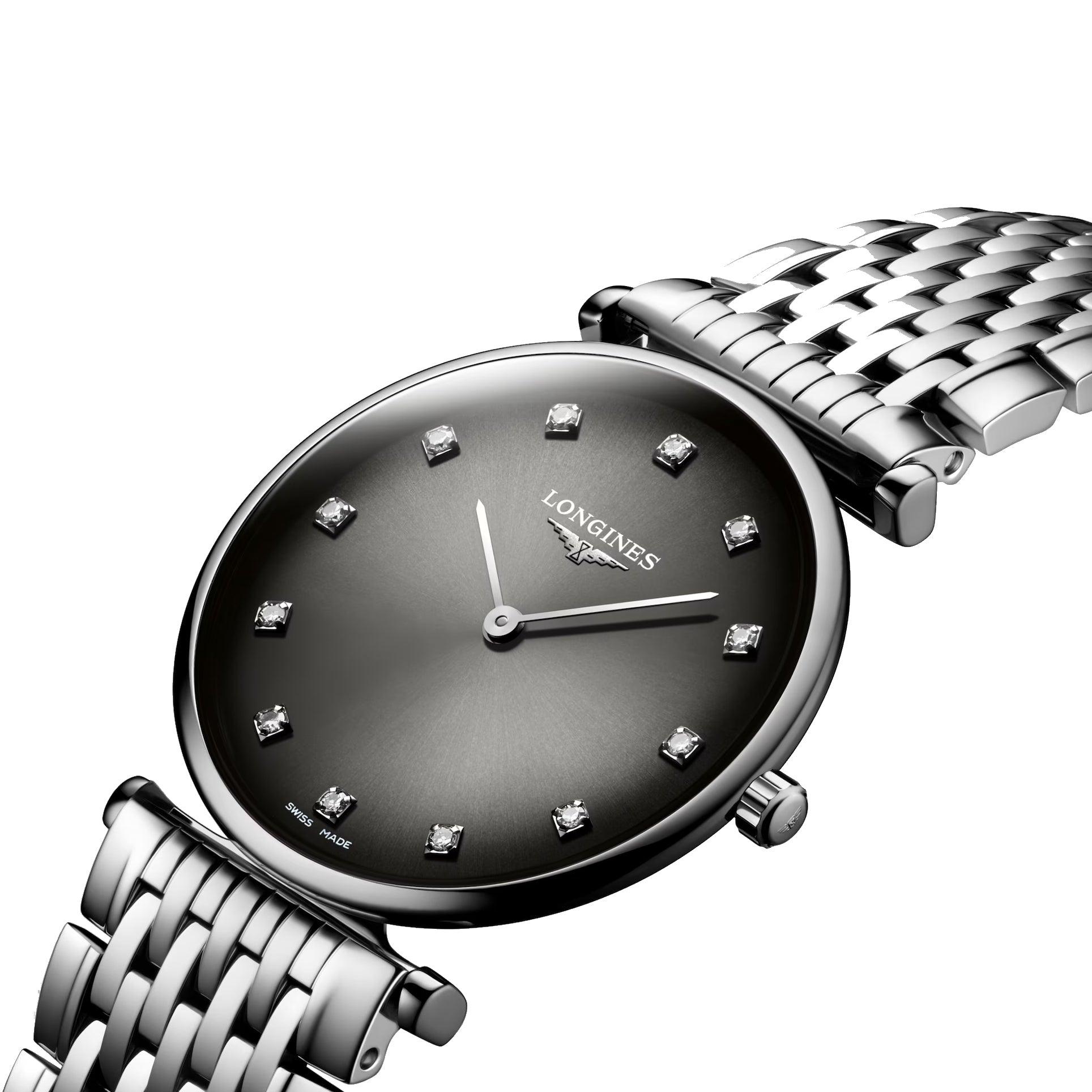 Longines orologio La Grande Classique 29mm antracite diamanti quarzo acciaio L4.512.4.77.6