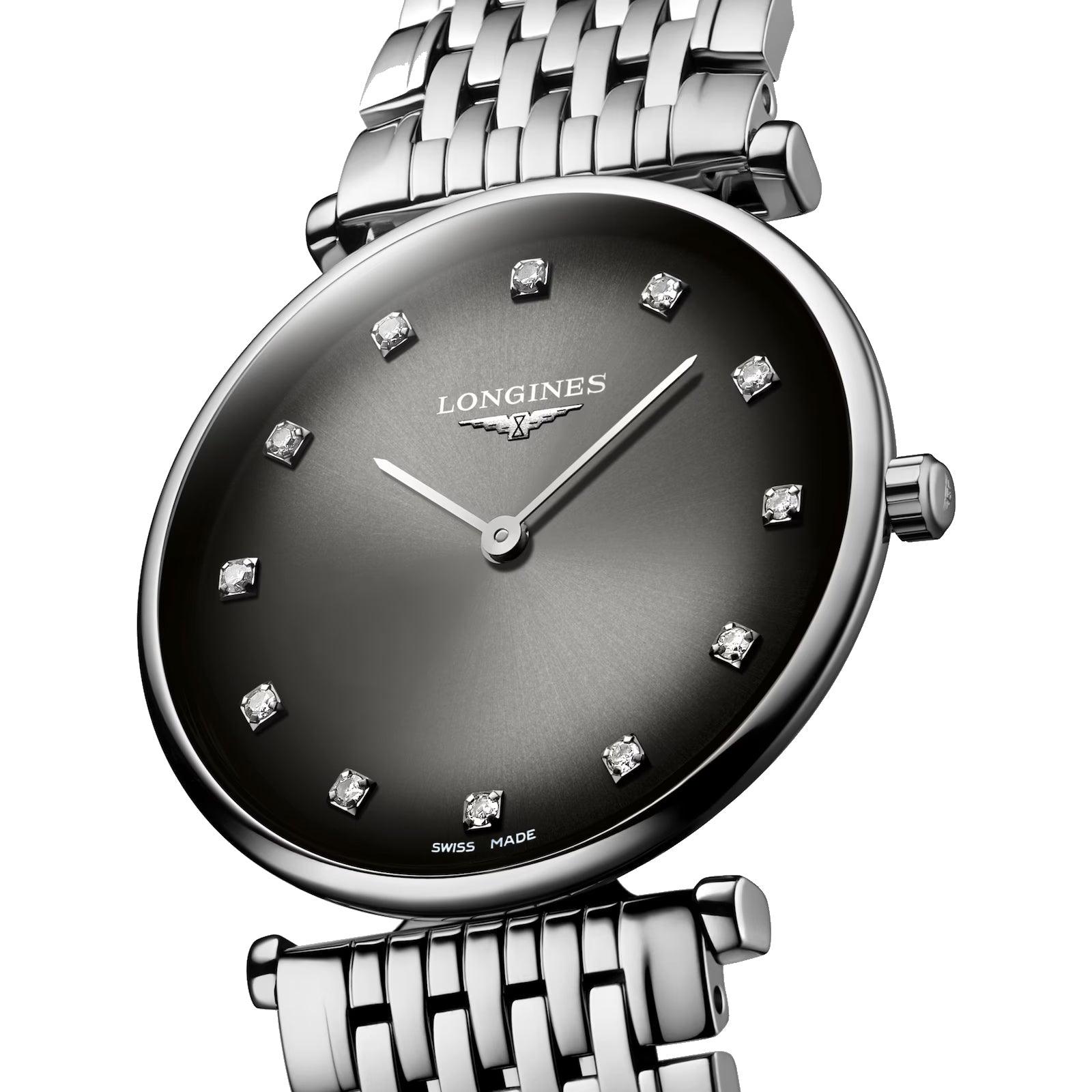 Longines orologio La Grande Classique 29mm antracite diamanti quarzo acciaio L4.512.4.77.6
