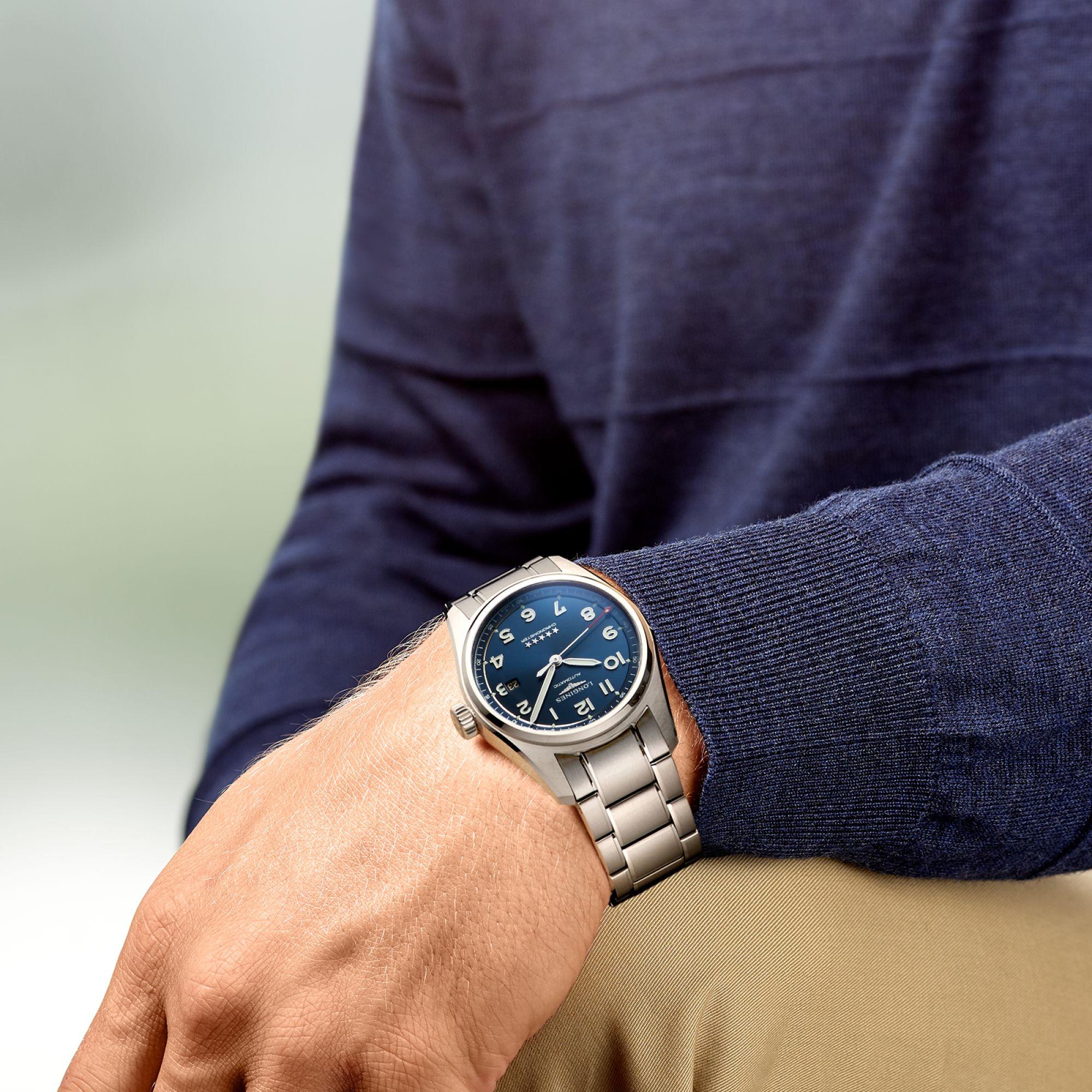 Longines orologio Spirit 42mm blu automatico acciaio L3.811.4.93.6