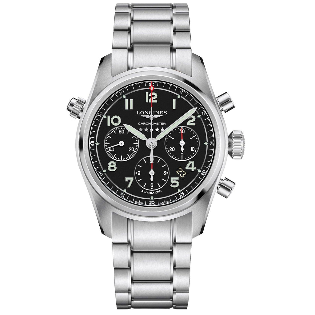 Longines orologio Spirit cronografo 42mm nero mat automatico acciaio L3.820.4.53.6