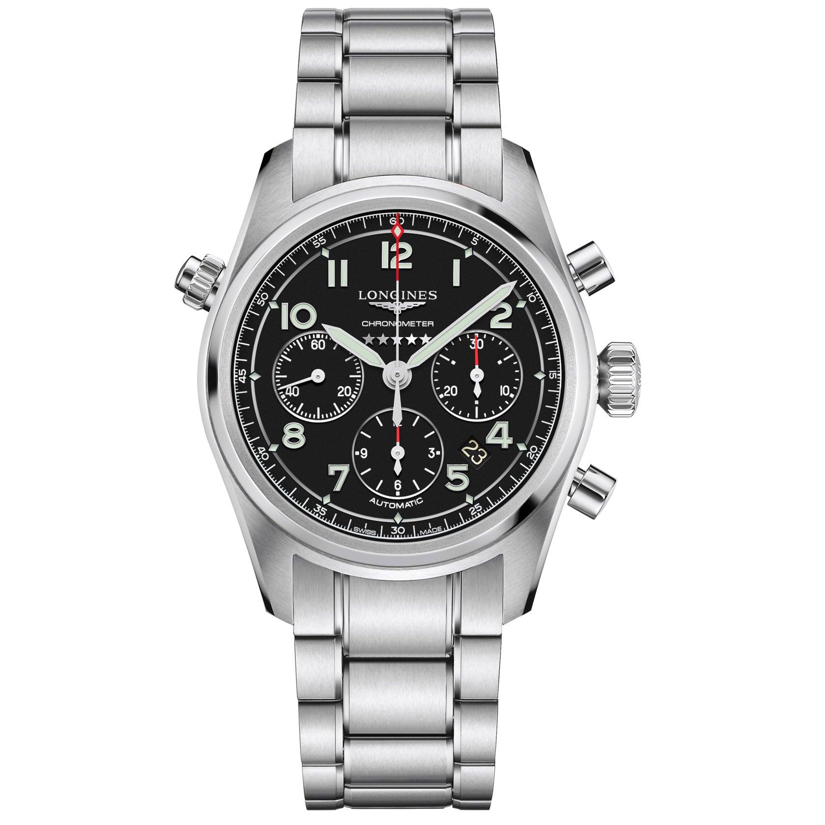 Longines orologio Spirit cronografo 42mm nero mat automatico acciaio L3.820.4.53.6