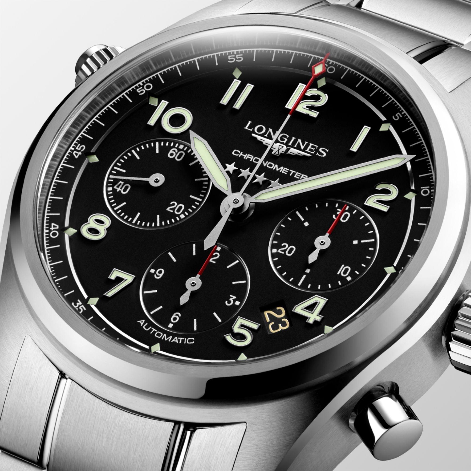 Longines orologio Spirit cronografo 42mm nero mat automatico acciaio L3.820.4.53.6