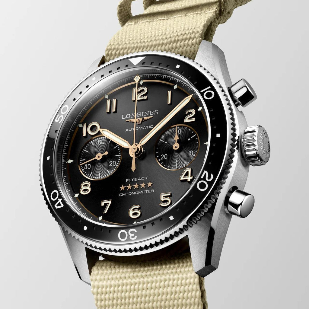 Longines orologio Spirit Flyback 42mm nero automatico acciaio L3.821.4.53.9