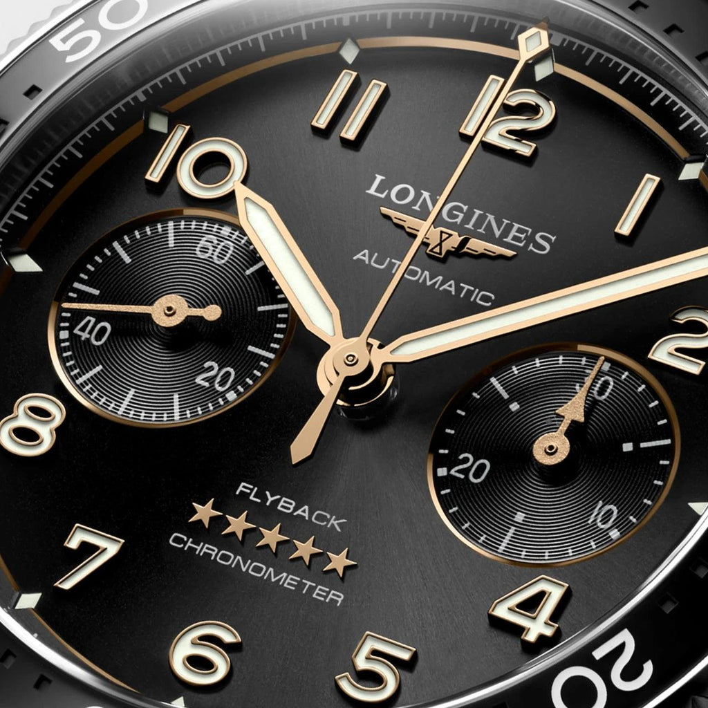 Longines orologio Spirit Flyback 42mm nero automatico acciaio L3.821.4.53.9