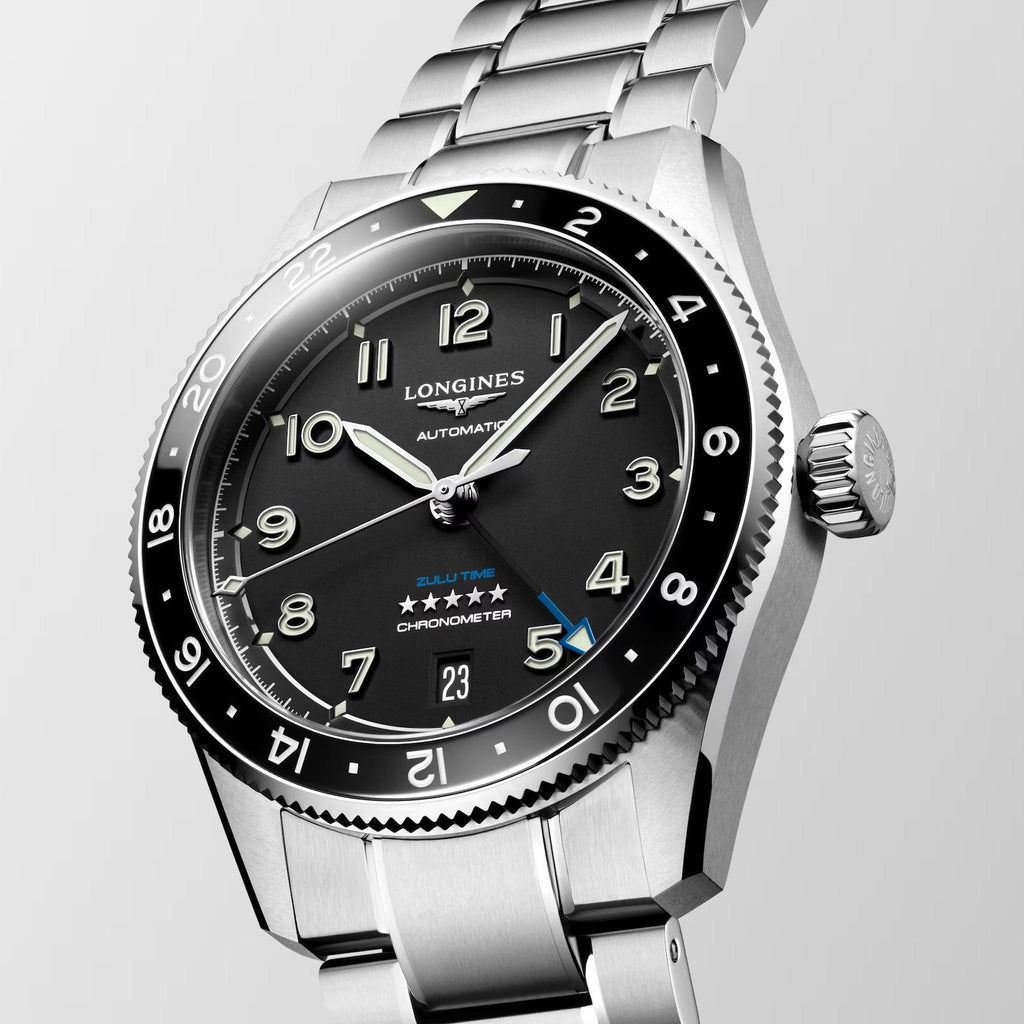 Longines orologio Spirit Zulu Time 39mm nero automatico acciaio L3.802.4.53.6