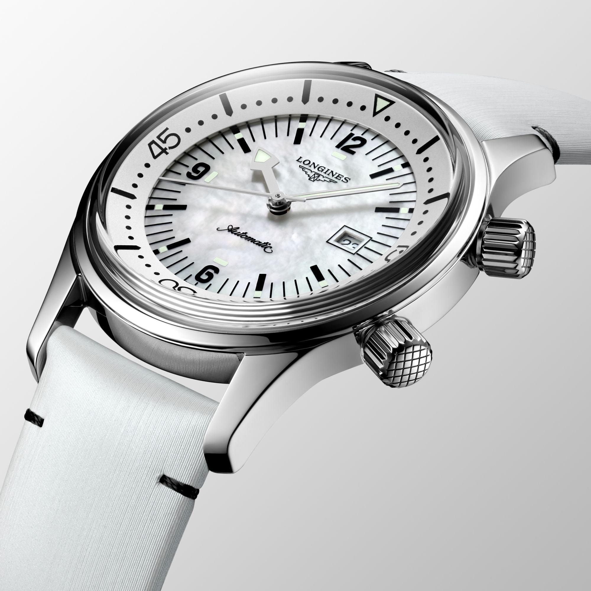 Longines orologio The Longines Legend Diver Watch 36mm madreperla automatico acciaio L3.374.4.80.0