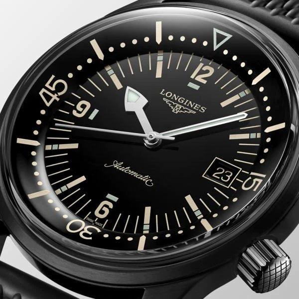 Longines orologio The Longines Legend Diver Watch 42mm nero automatico acciaio finitura PVD nero L3.774.2.50.9