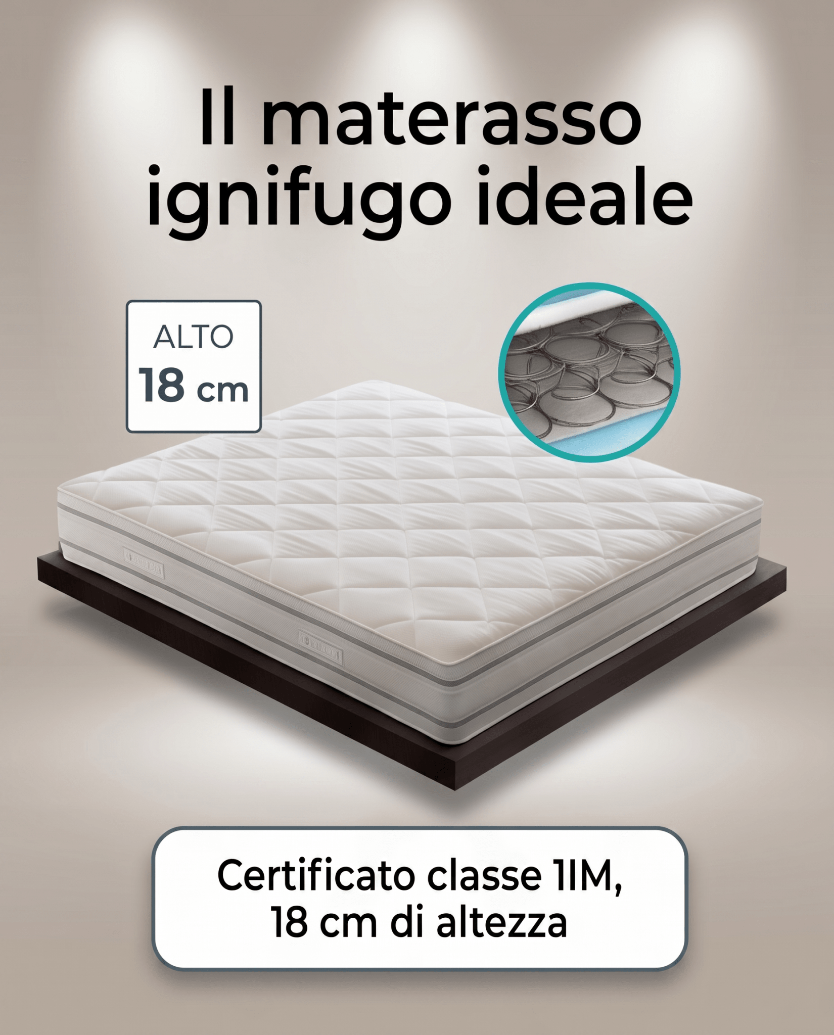 Materasso Box Eco Molle Ignifugo Certificato Classe 1 IM H18 cm