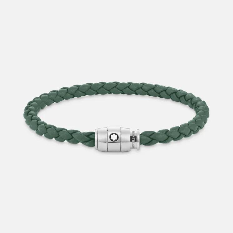 Montblanc bracciale in acciaio con chiusura a 3 anelli e pelle peltro misura L 13315268