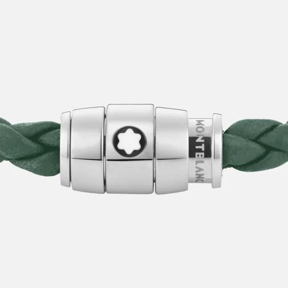 Montblanc bracciale in acciaio con chiusura a 3 anelli e pelle peltro misura S 13315060