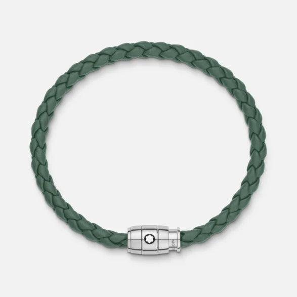 Montblanc bracciale in acciaio con chiusura a 3 anelli e pelle peltro misura L 13315268