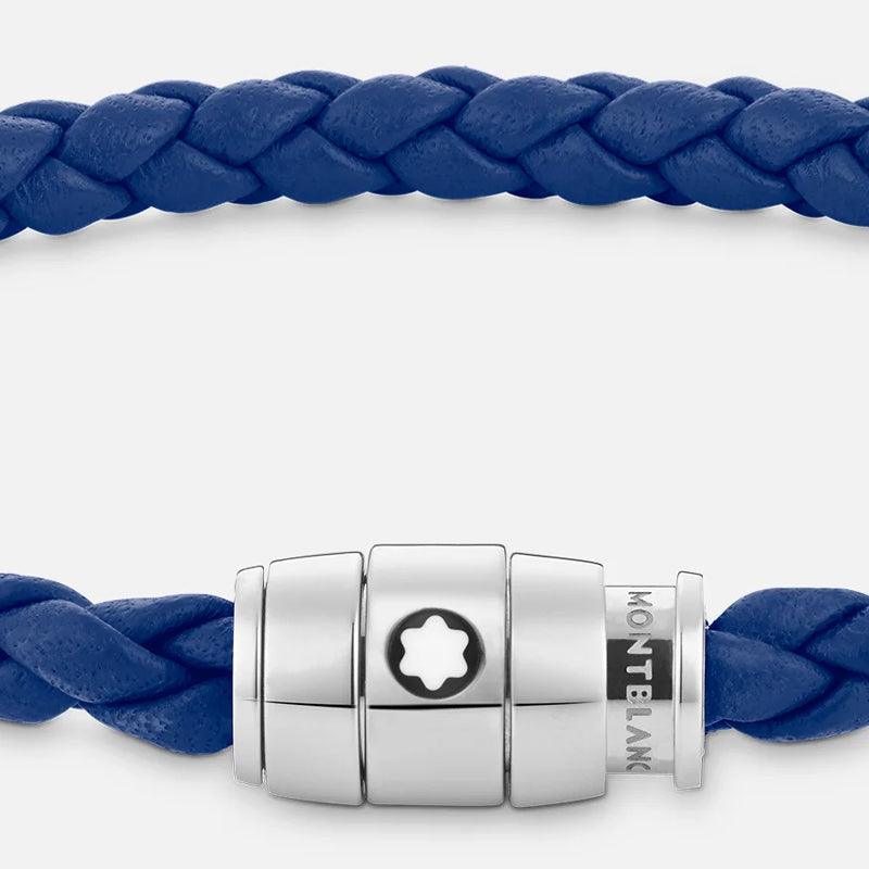 Montblanc bracciale pelle intrecciata blu chiusura a 3 anelli misura S 130898