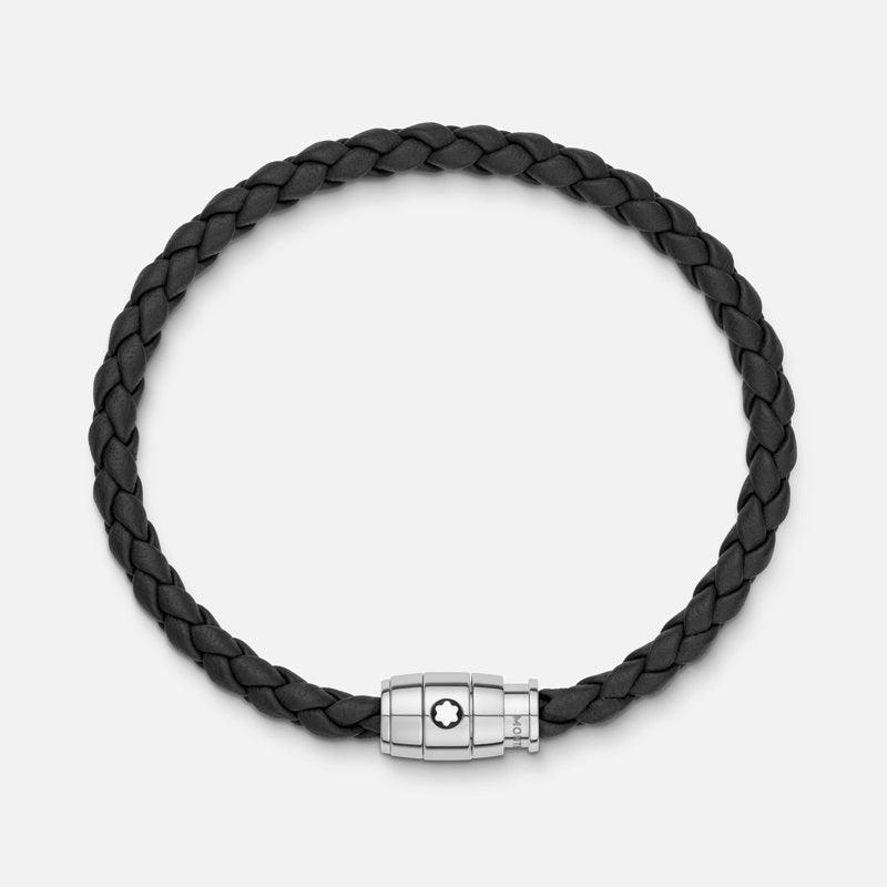 Montblanc bracciale pelle intrecciata nera chiusura a 3 anelli misura S 130895 60