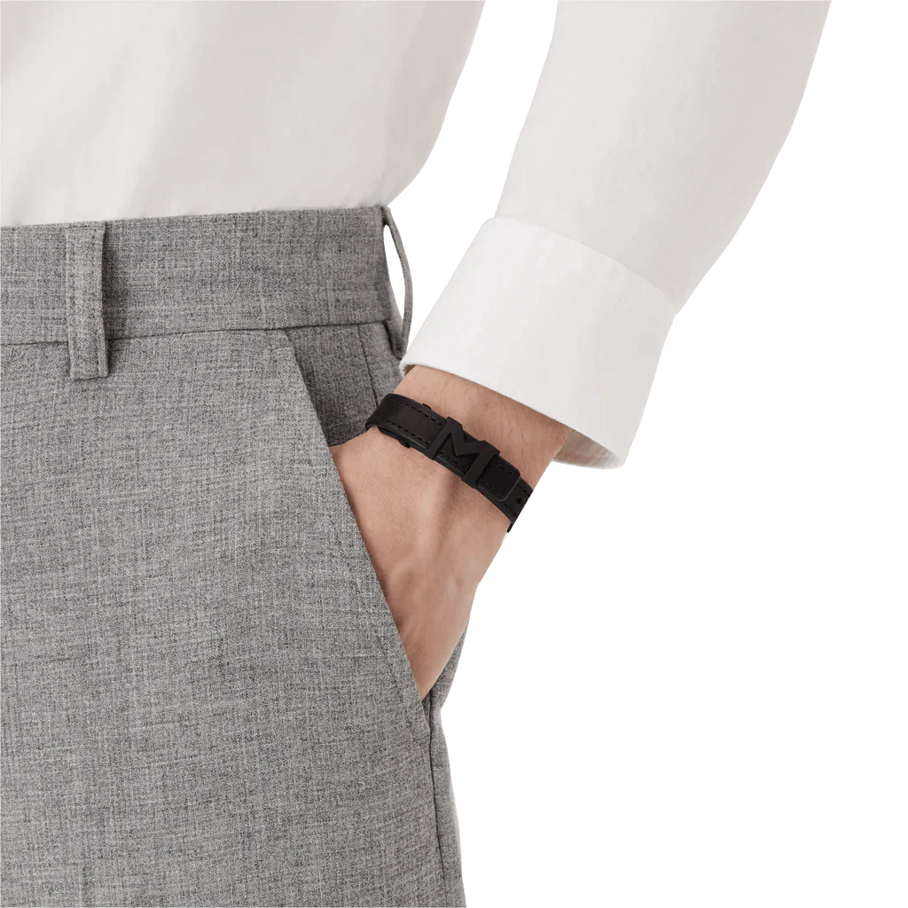 Montblanc bracciale uomo in pelle Montblanc M logo nero 129503