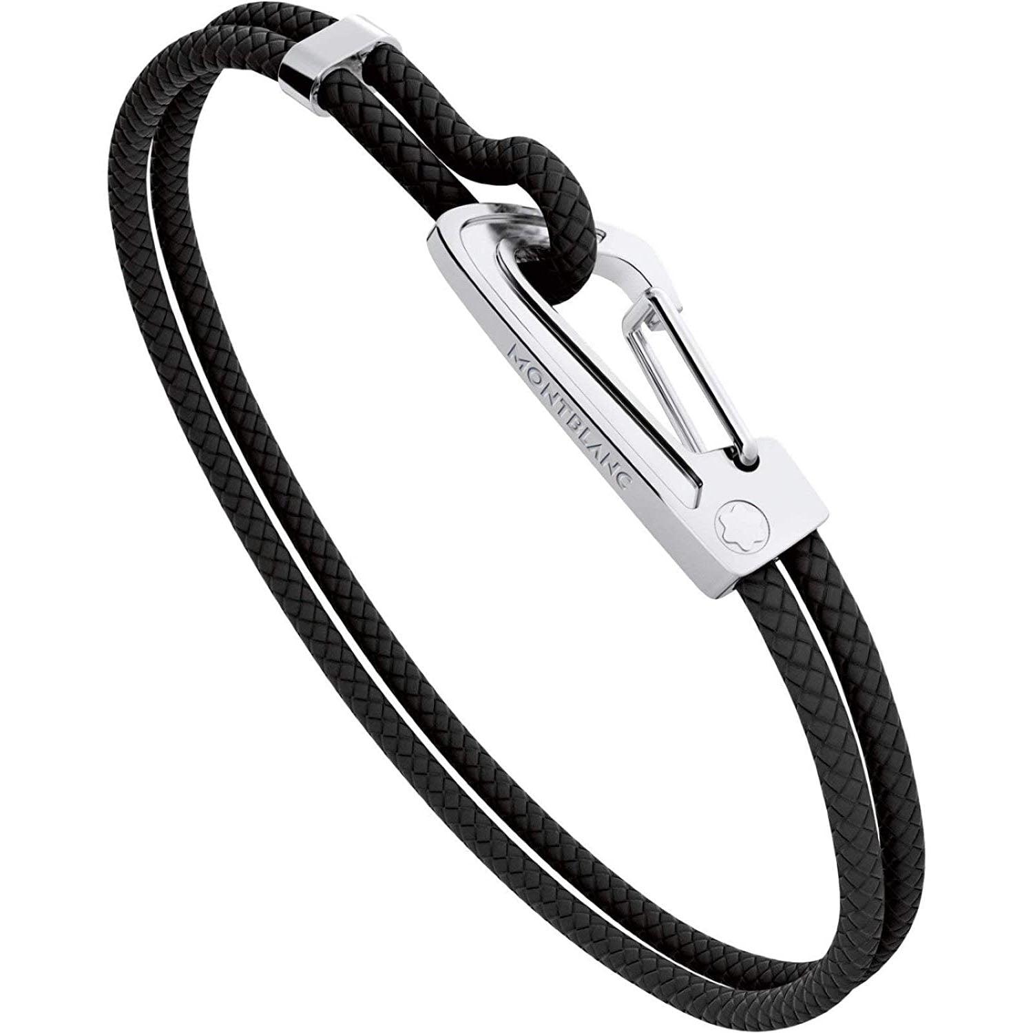 Montblanc bracciale uomo pelle intrecciata nera chiusura acciaio misura M 11499063