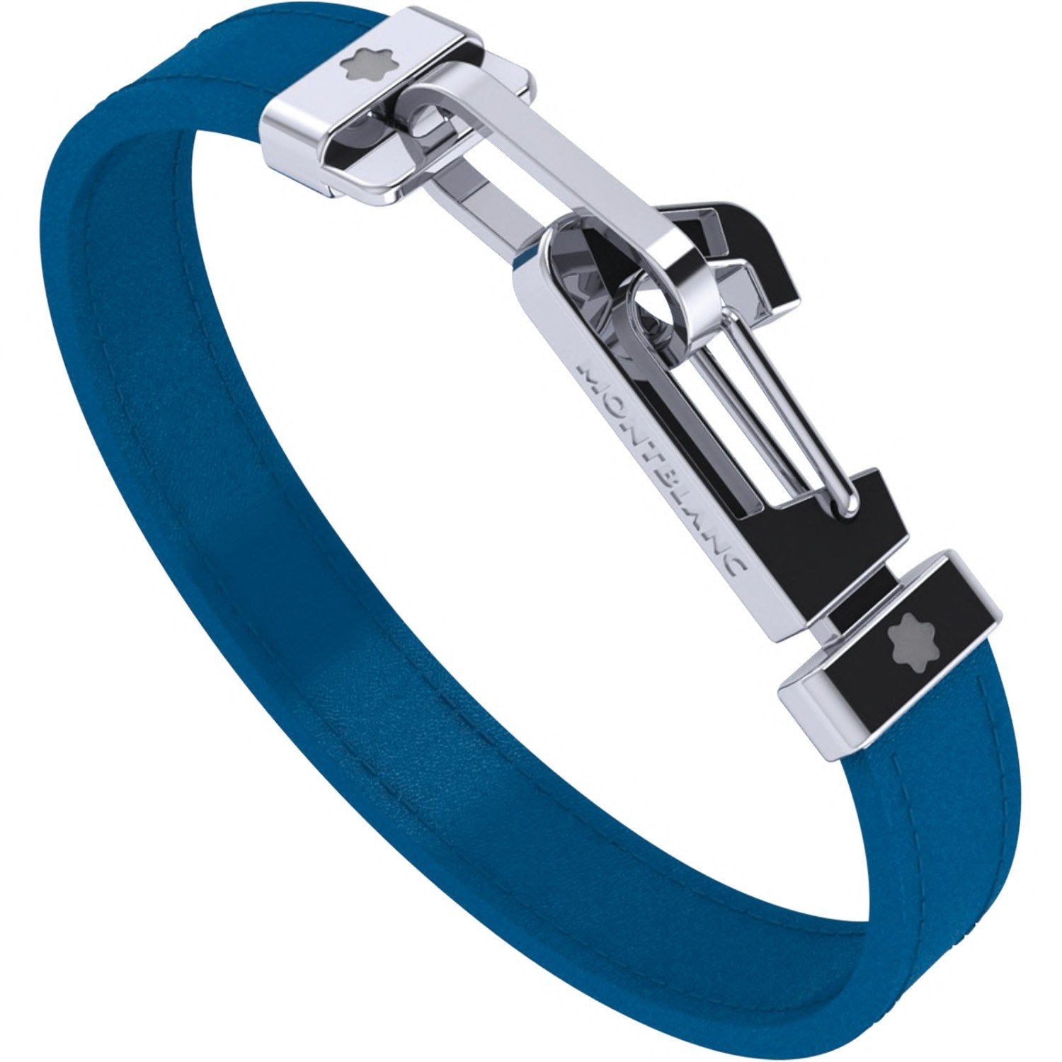 Montblanc bracciale Wrap Me pelle blu e moschettone acciaio misura M 12382363