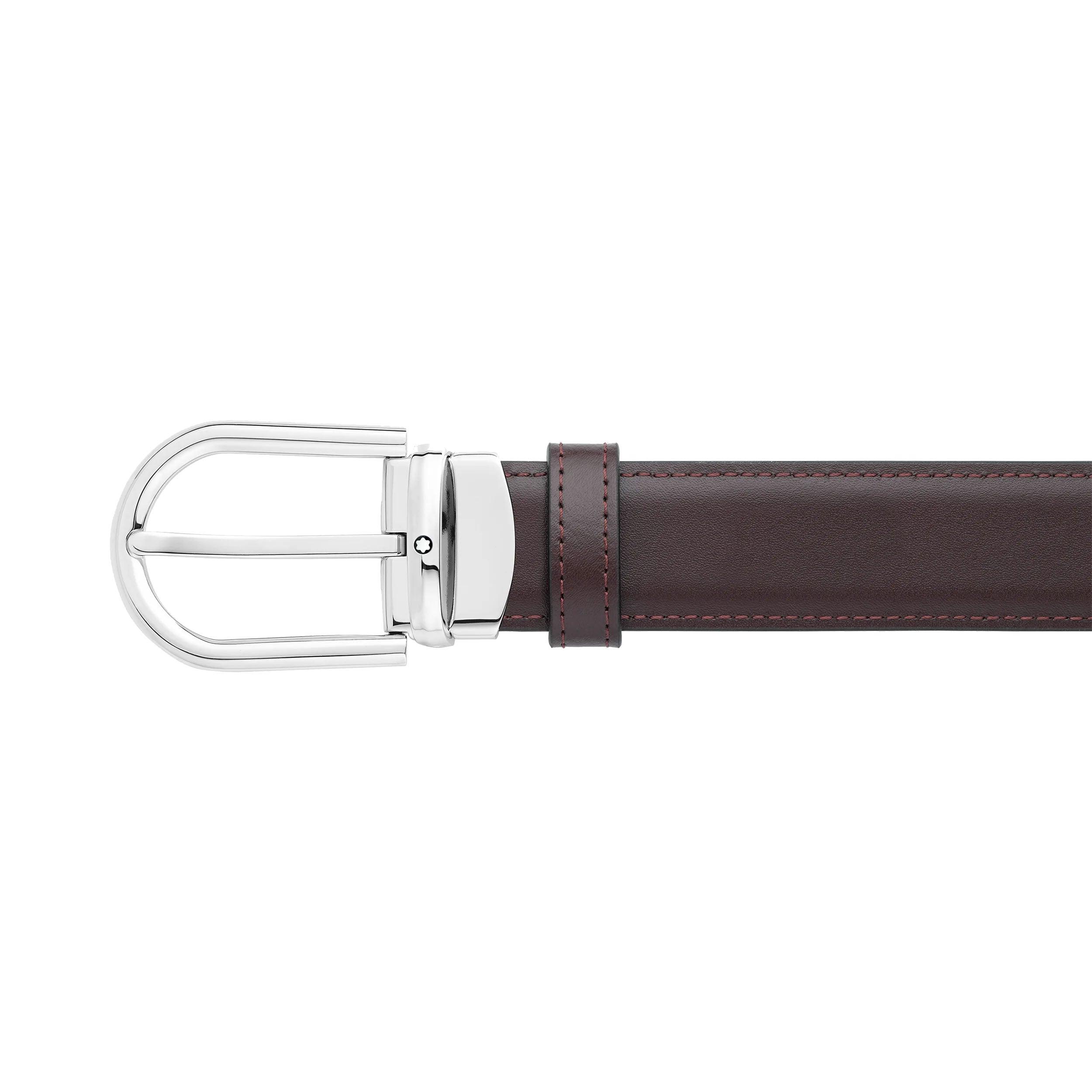 Montblanc cintura 30mm fibbia ferro di cavallo pelle reversibile nera/bordeaux 128755