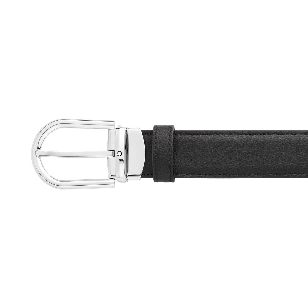Montblanc cintura 30mm fibbia ferro di cavallo pelle reversibile nera/bordeaux 128755