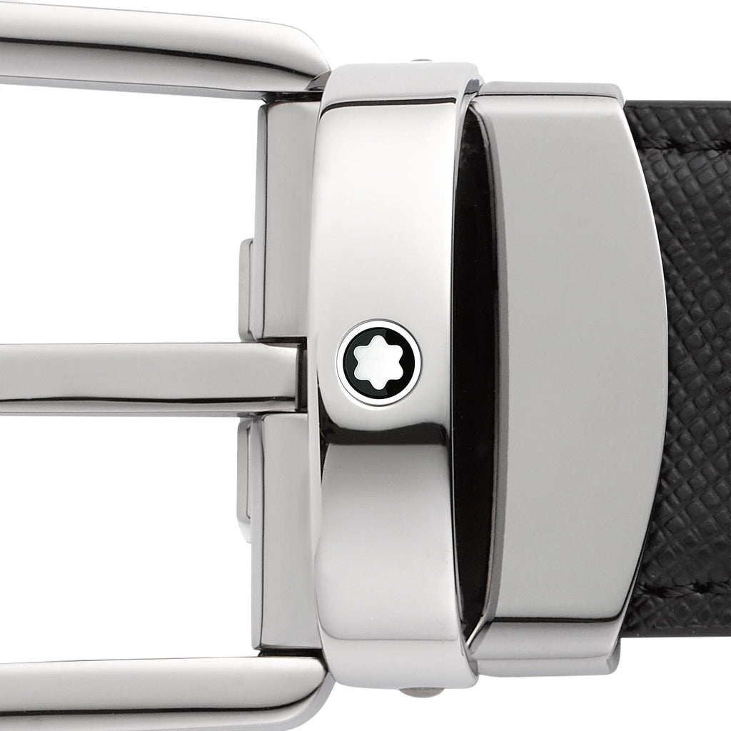 Montblanc cintura 30mm fibbia ferro di cavallo reversibile pelle Sartorial nera/blu 128763