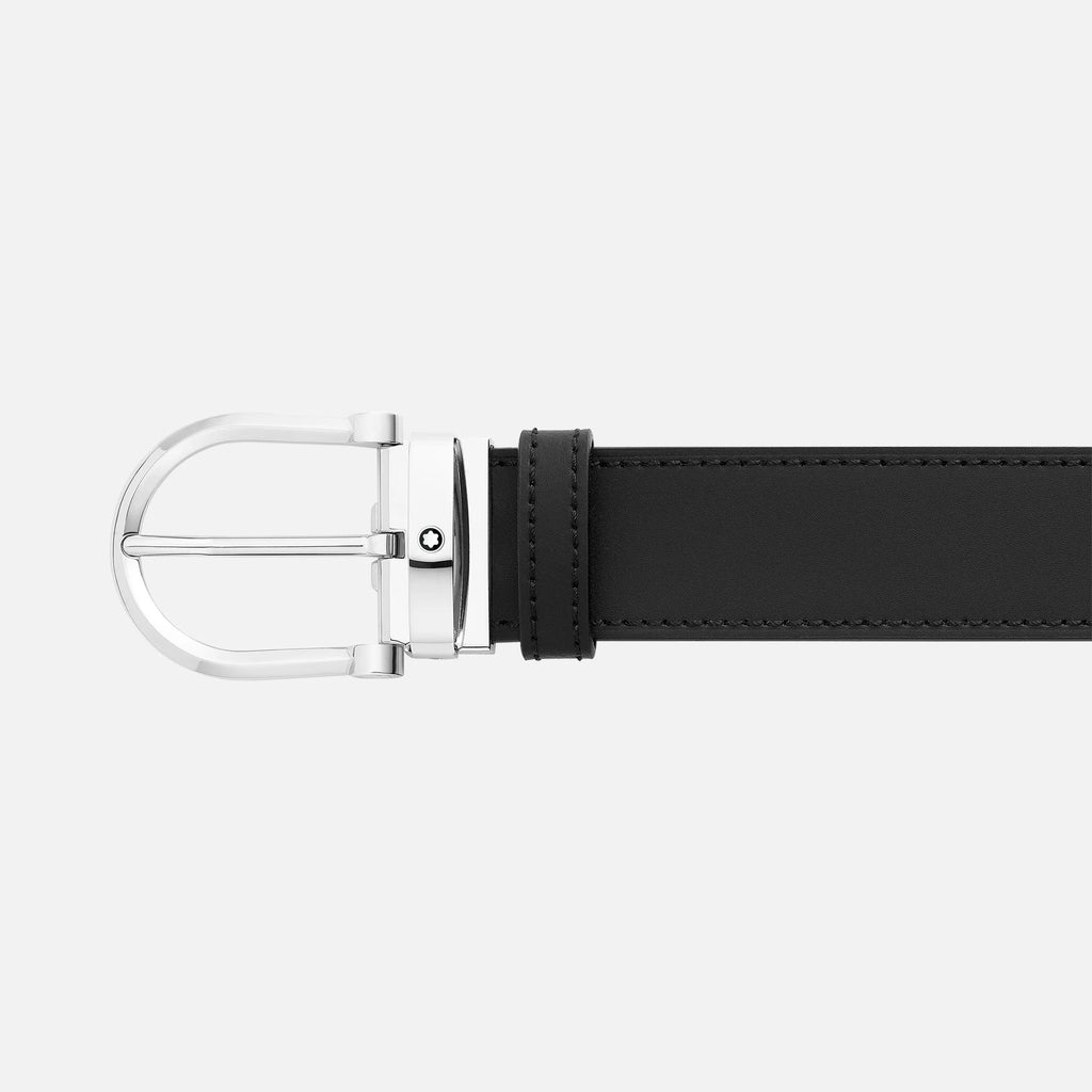 Montblanc cintura 35mm con fibbia a ferro di cavallo in pelle nera/blu reversibile misura regolabile 128784