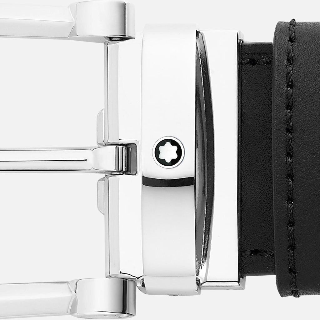 Montblanc cintura 35mm con fibbia a ferro di cavallo in pelle nera/blu reversibile misura regolabile 128784