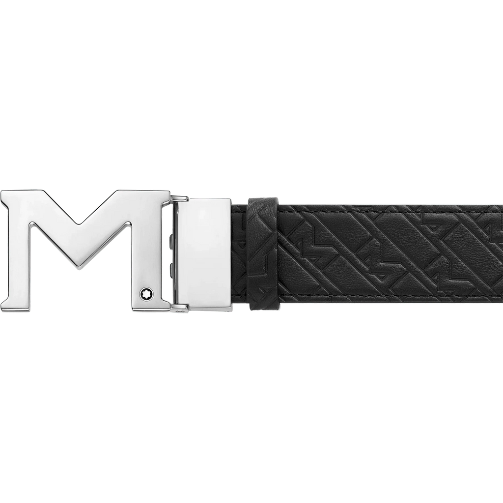 Montblanc cintura 35mm con fibbia M in pelle nera/blu reversibile misura regolabile 128787