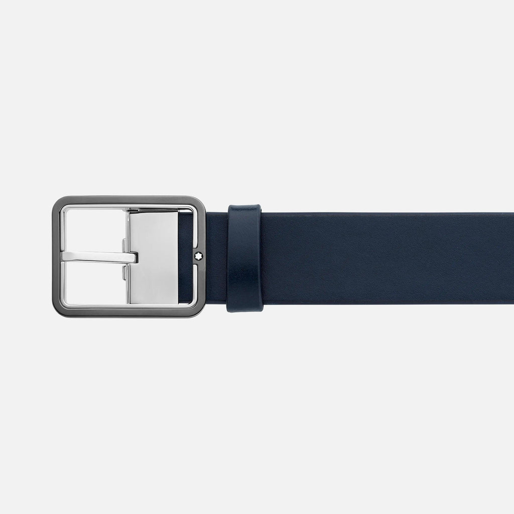 Montblanc cintura 35mm con fibbia rettangolare in pelle blu/grigio reversibile misura regolabile 131193