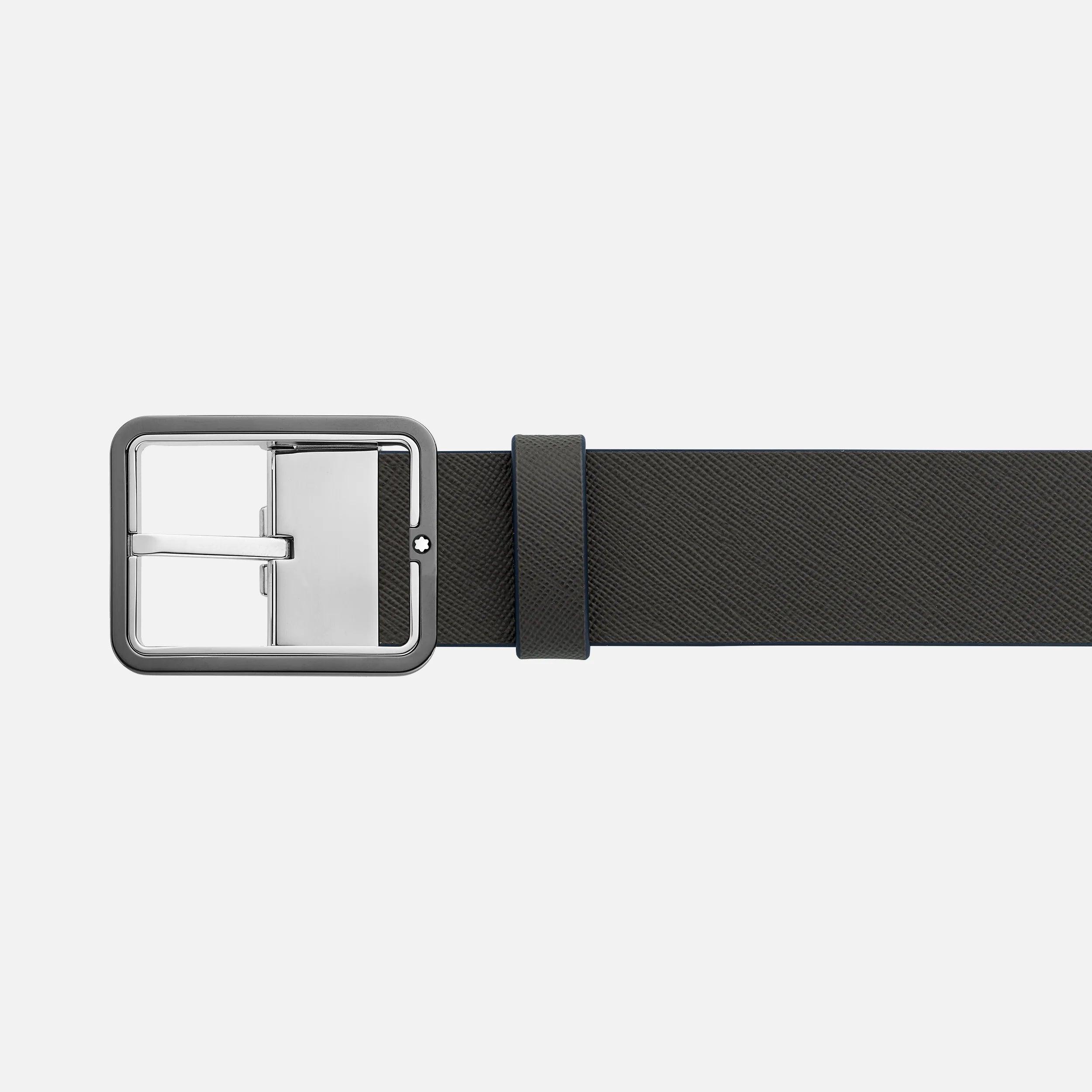 Montblanc cintura 35mm con fibbia rettangolare in pelle blu/grigio reversibile misura regolabile 131193