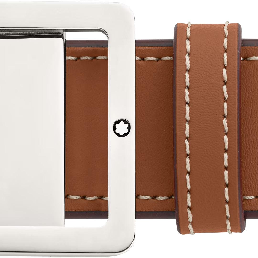 Montblanc cintura 35mm con fibbia rettangolare in pelle marrone/grigio reversibile misura regolabile 131164