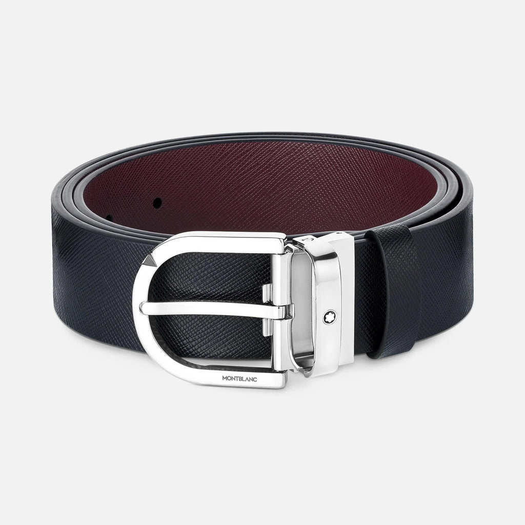 Montblanc cintura 35mm fibbia a ferro di cavallo pelle reversibile Sartorial nera/mosto 131176