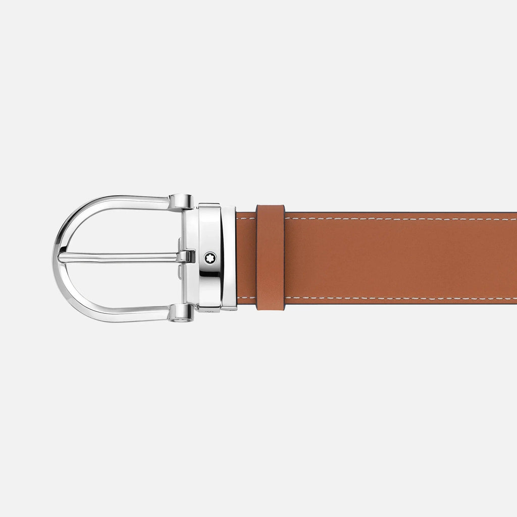 Montblanc cintura 35mm fibbia a ferro di cavallo reversibile pelle grigio fumo/naturale 129441