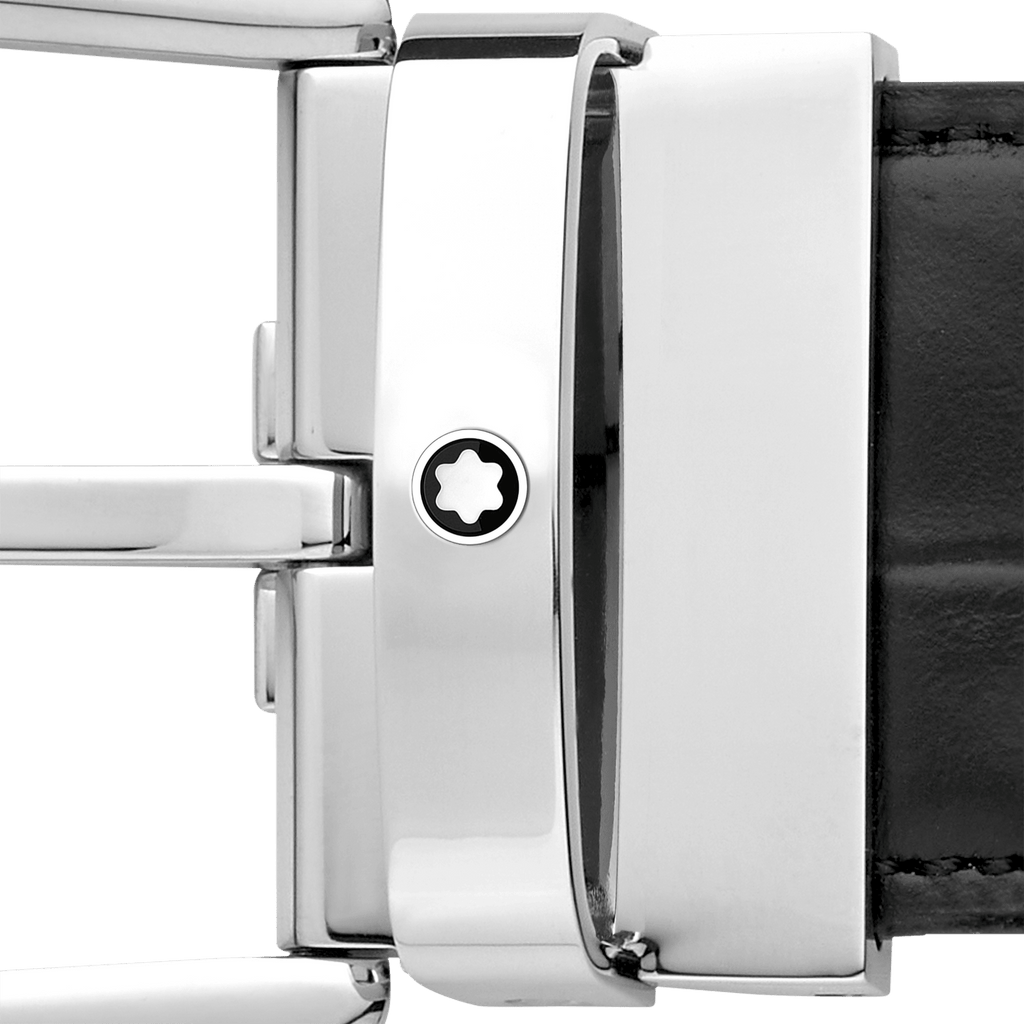 Montblanc cintura 35mm fibbia ferro di cavallo reversibile pelle nera liscia e stampata 130016