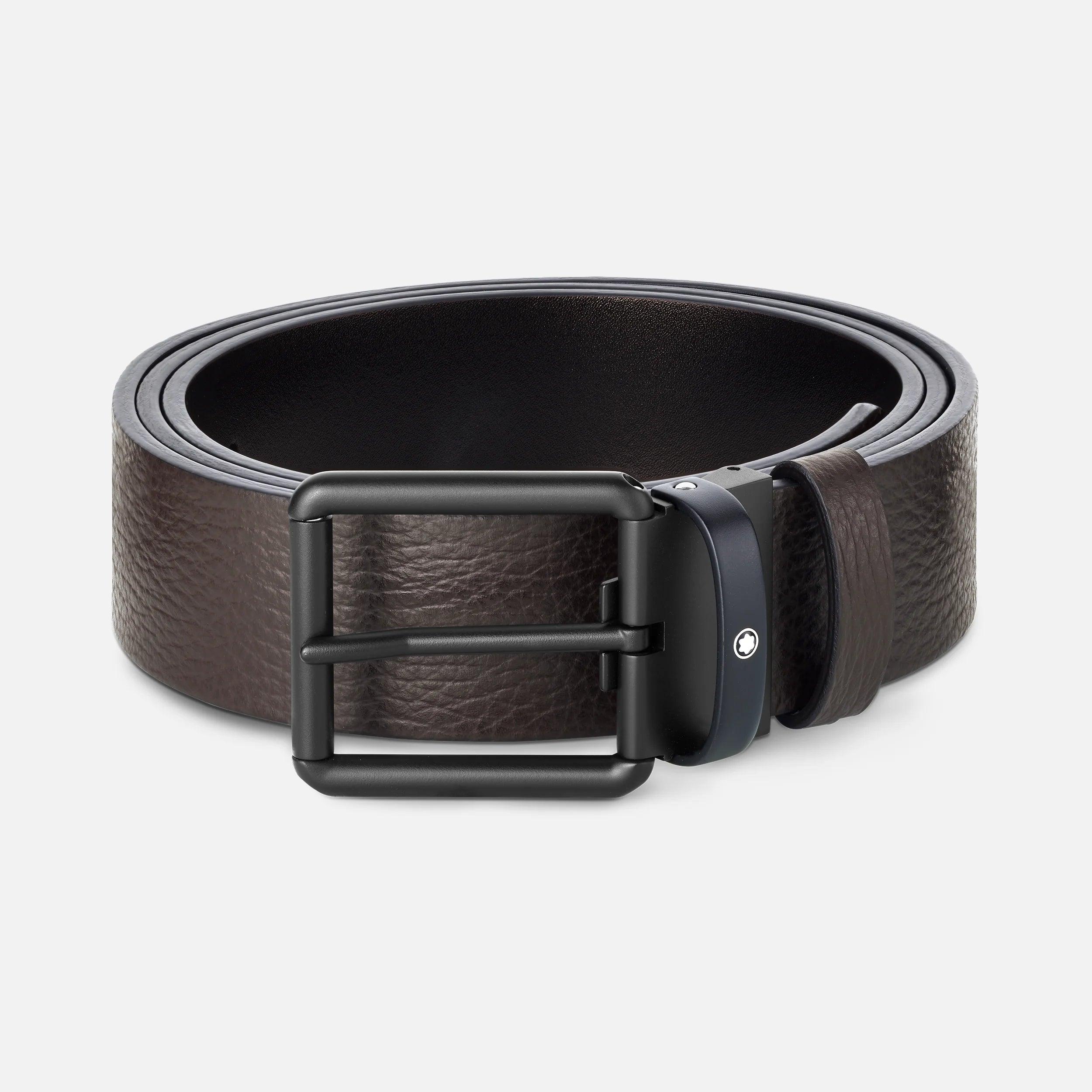 Montblanc cintura 35mm fibbia PVD nero pelle reversibile nero/marrone 131187