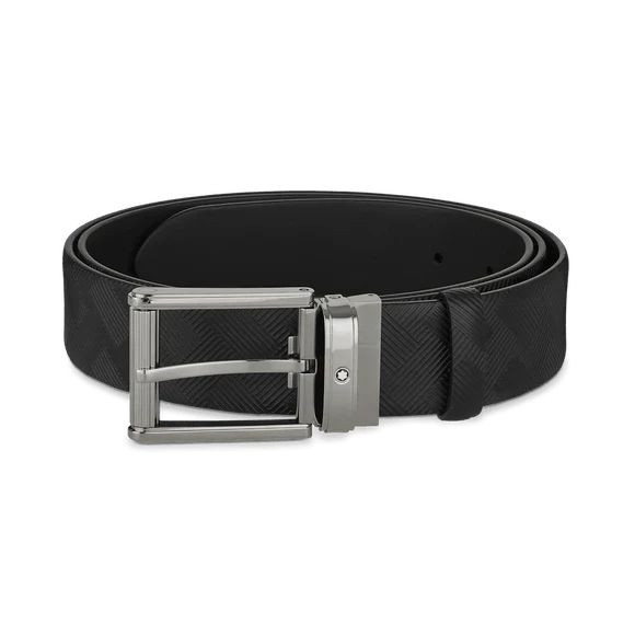 Montblanc cintura 35mm fibbia rettangolare finitura rutenio pelle Montblanc Extreme 3.0 nero 130586
