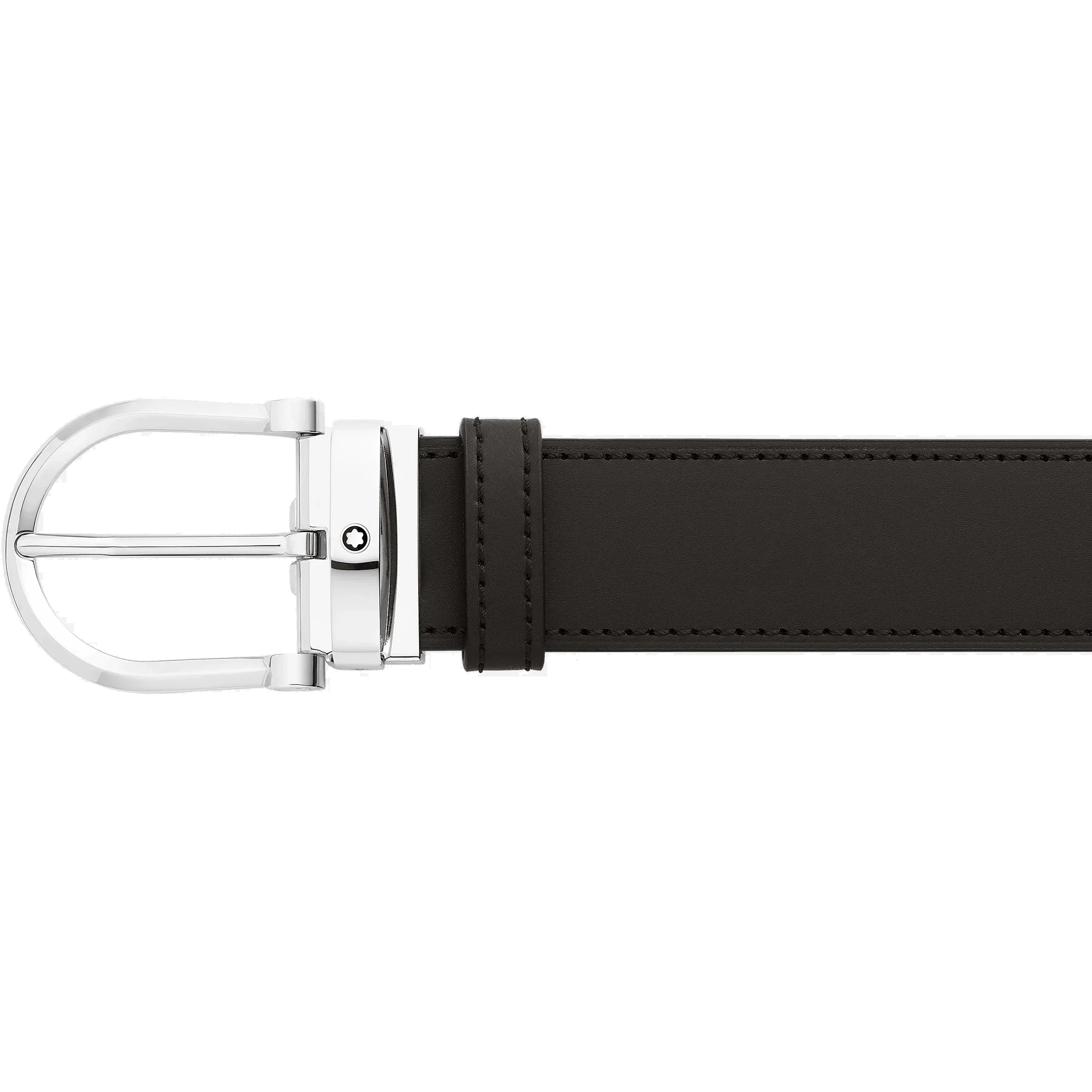 Montblanc cintura 35mm reversibile in pelle nera/marrone con fibbia a ferro di cavallo 128783
