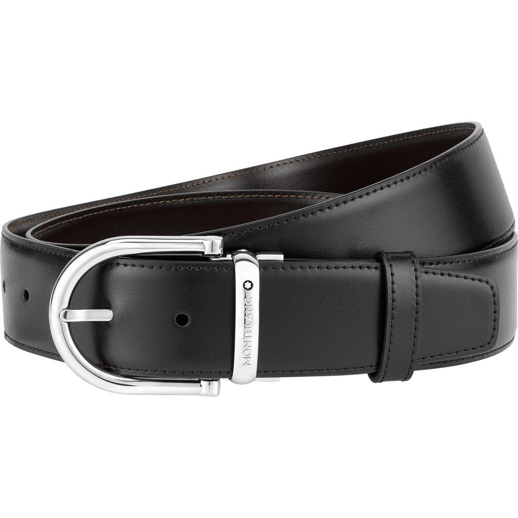 Montblanc cintura 40mm fibbia ferro di cavallo pelle reversibile nera/marrone 124614