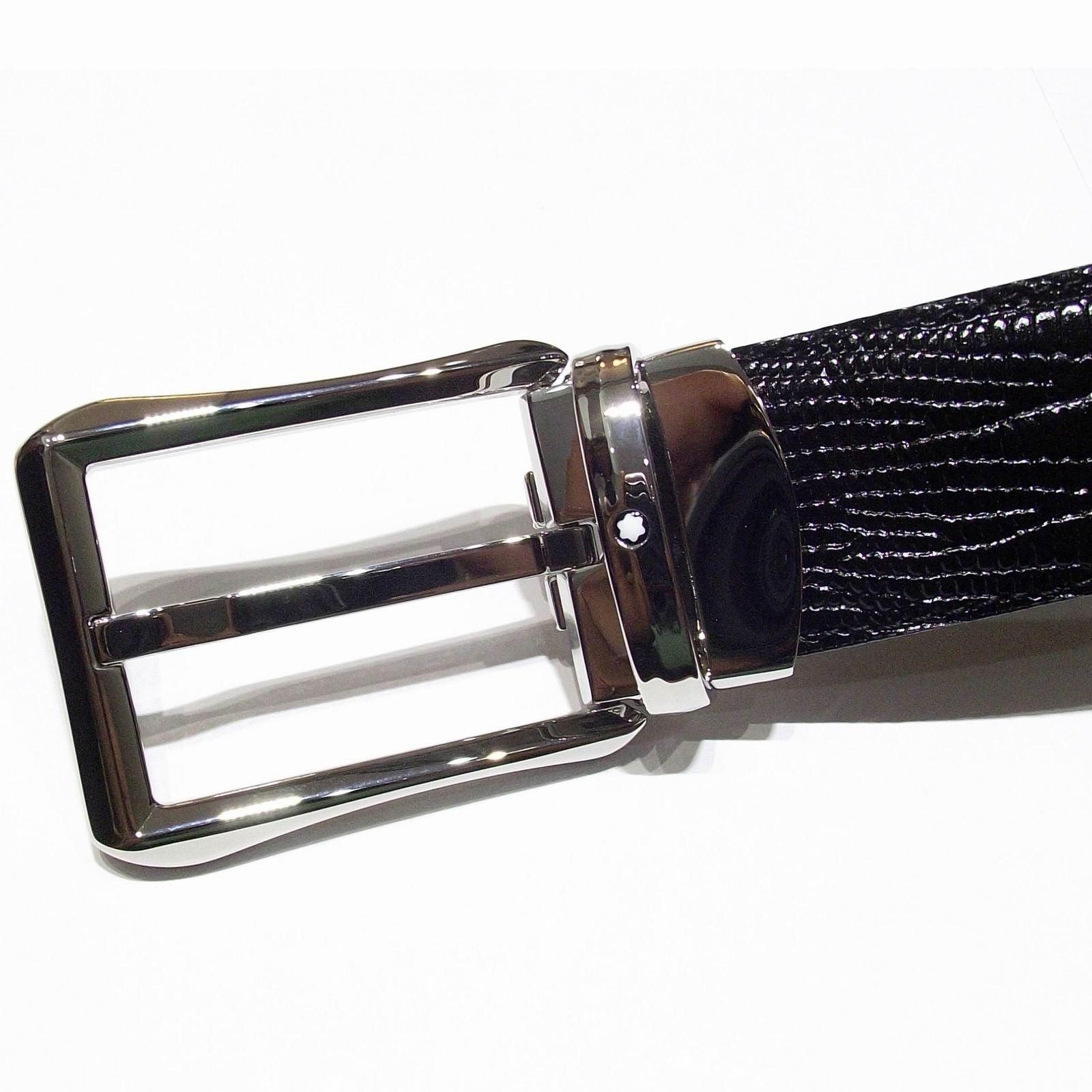 Montblanc cintura Classic Line 30mm fibbia rettangolare stampa lucertola nero 118423