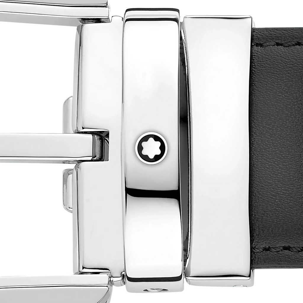 Montblanc cintura da 35 mm in pelle grigia con fibbia a ferro di cavallo 129437