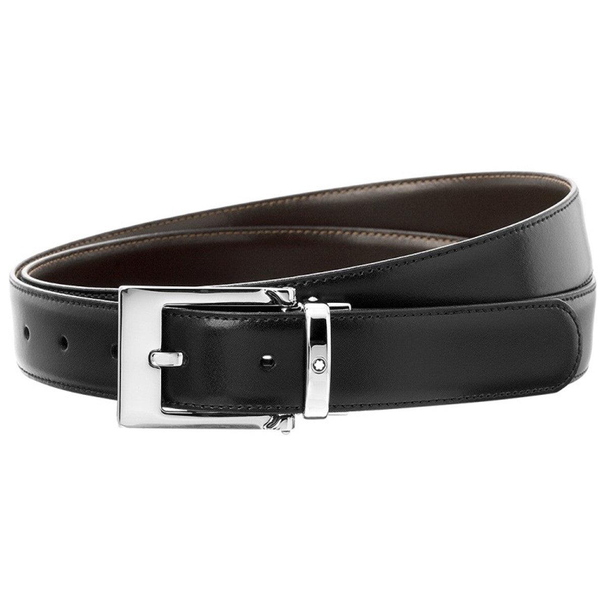 Montblanc cintura elegante fibbia rettangolare reversibile nera/marrone misura regolabile 128140