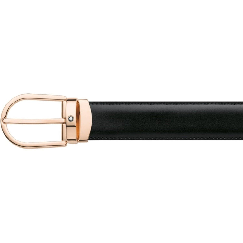 Montblanc cintura fibbia ferro di cavallo finitura oro rosa misura regolabile reversibile nera/marrone 111633