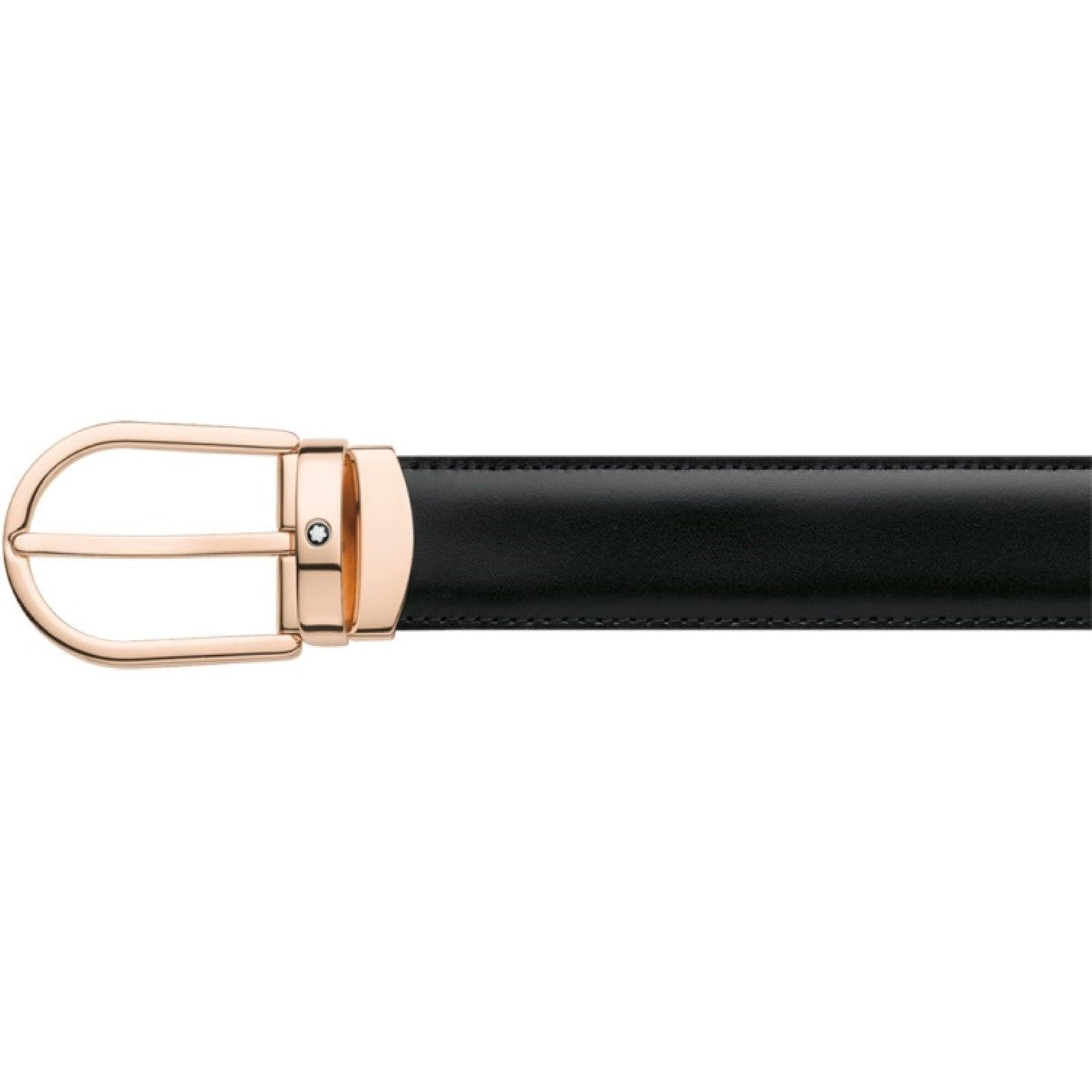 Montblanc cintura fibbia ferro di cavallo finitura oro rosa misura regolabile reversibile nera/marrone 111633