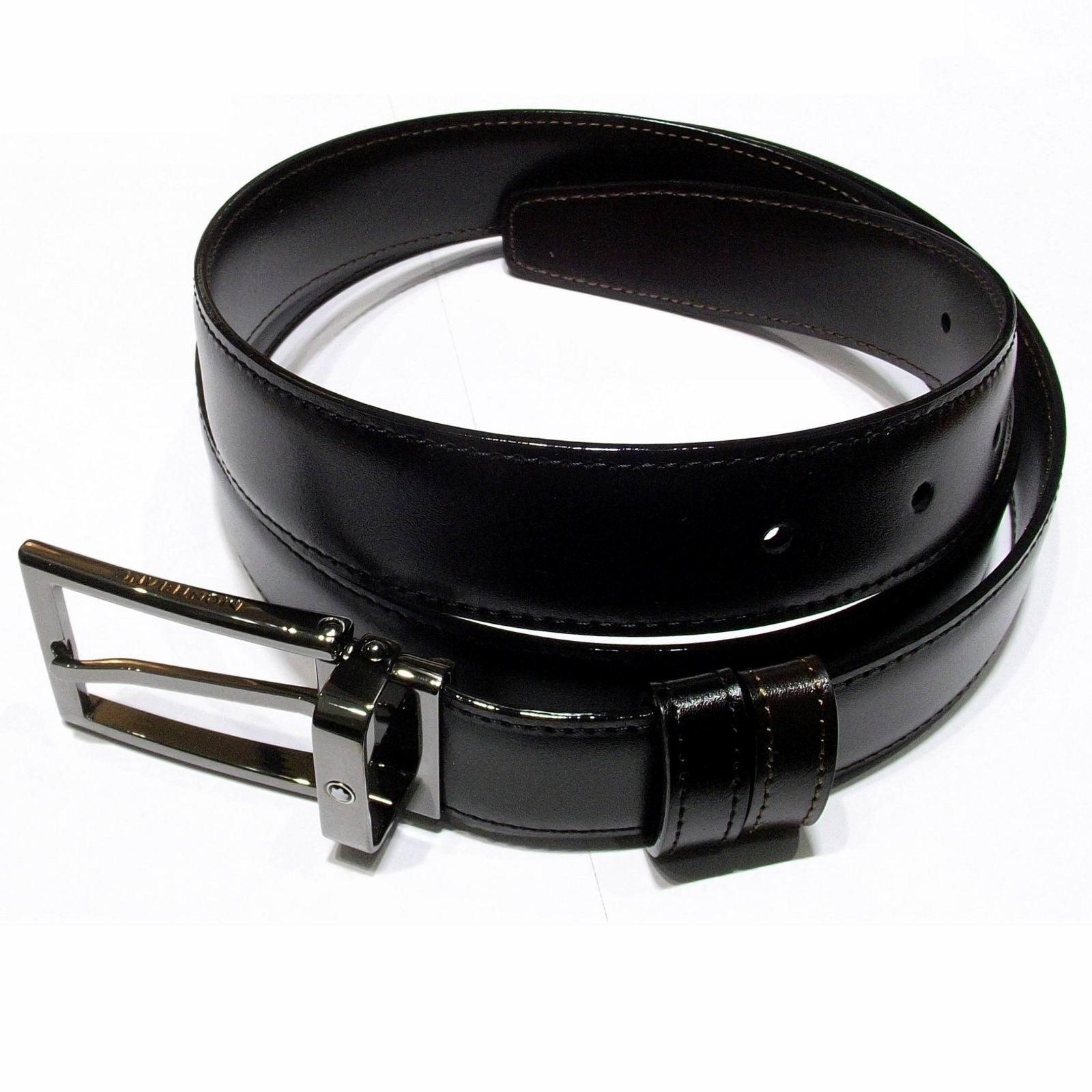 Montblanc cintura regolabile Contemporary Line 30mm fibbia rettangolare rutenio lucido reversibile nero marrone 118433