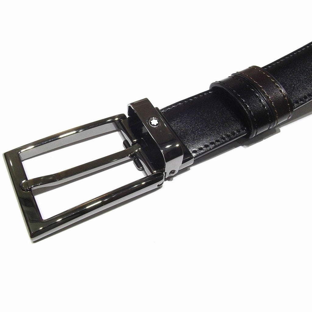 Montblanc cintura regolabile Contemporary Line 30mm fibbia rettangolare rutenio lucido reversibile nero marrone 118433