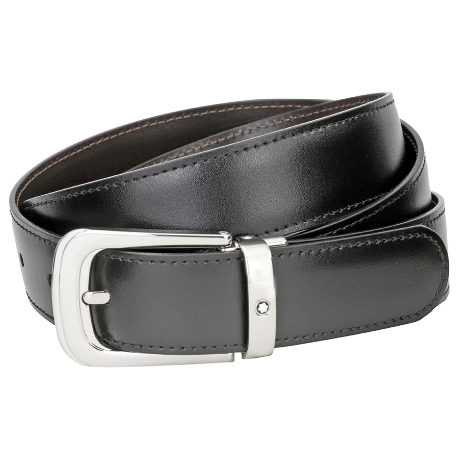 Montblanc cintura regolabile uomo reversibile nero marrone fibbia ferro di cavallo 106603
