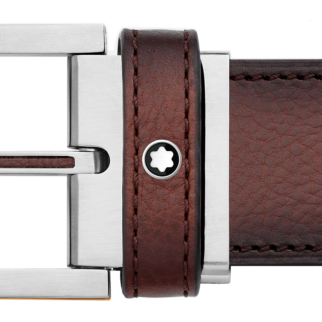 Montblanc cintura uomo cinghia laterale rettangolare in lamina di acciaio pregiato opaco e finitura PVD oro 126036
